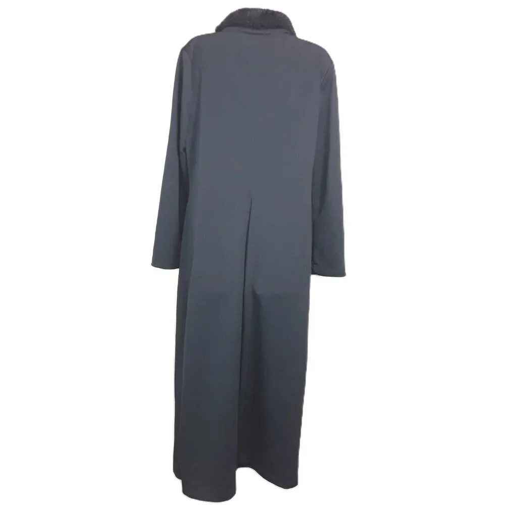 Faux Fur Collar Black Duster Cardigan Medium Kathie Lee Whimsigoth Gothic